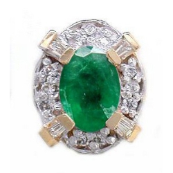 Y1790 14K EMERALD & DIAMOND SLIDE WWITH BAGUETTE ON CORNERS 